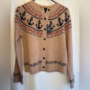 Kiel James Patrick Tan and Navy Anchor Cardigan